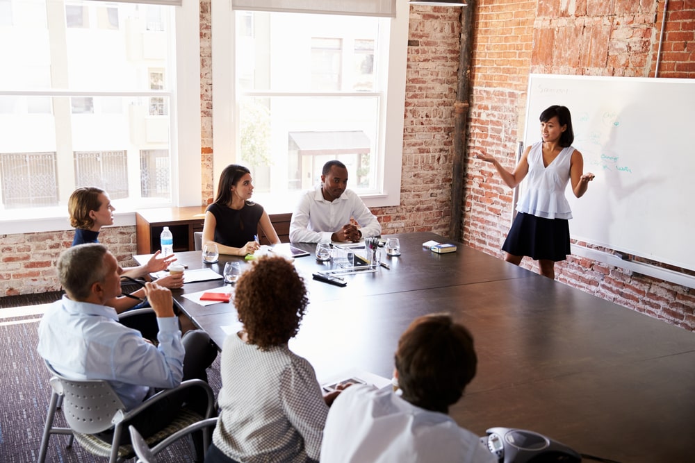 apresentação em sala de reunião para ilustrar texto sobre exemplos de proatividade no trabalho