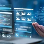 homem com mão estendida com símbolo de AI acima e outros símbolos gráficos